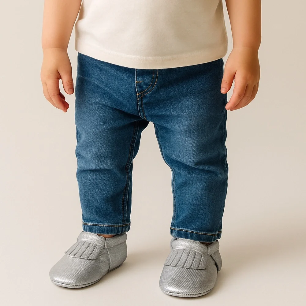 NWT Silver Genuine Leather Baby Moccasins - 18-24 Months